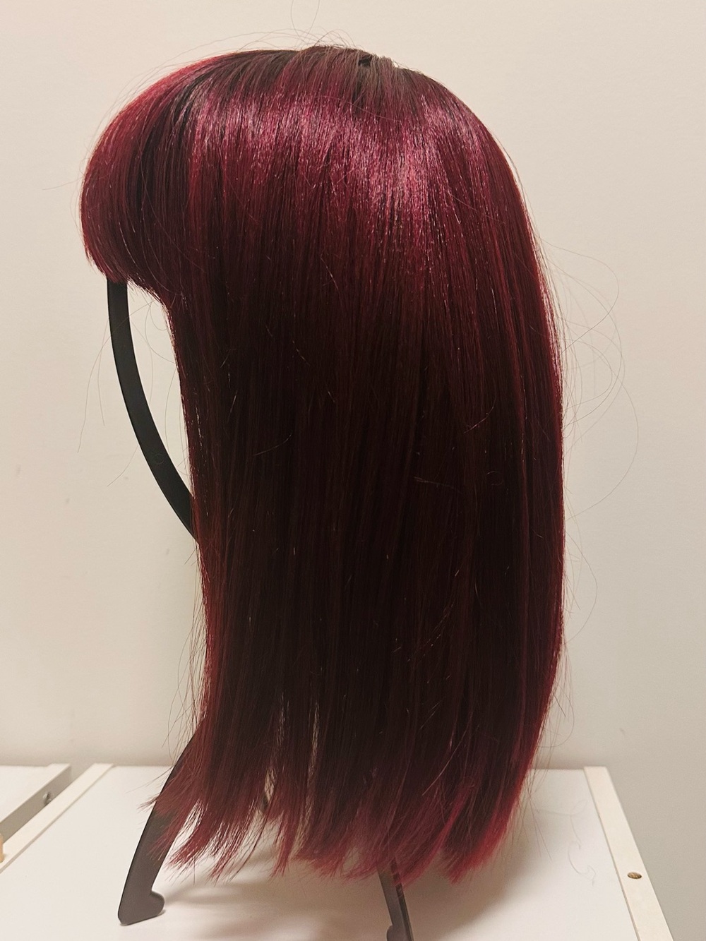 Women's Synthetic Wig - Deep Burgundy Red with Bangs